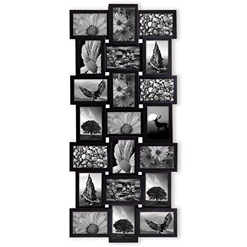 Jerry & Maggie - Photo Frame 17x39 Black Picture Frame Selfie Gallery Collage Wall Hanging for 6x4 Photo - 21 Photo Sockets - Wall Mounting Design