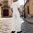 thumbnail image 6 of Zynoxe Summer Sets for Women Comfortable Round Neck Short Sleeve Top Long Pant Suit Relaxed Fit Womens Sets 2 Piece Outfits Versatile Casual Solid Color Loungewear Set S, 6 of 8
