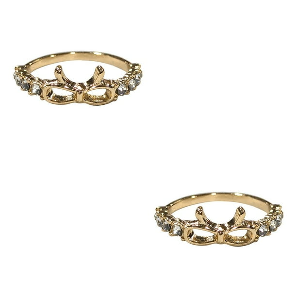 Minnieouse Anillo de diamantes de imitación Elegante Detalle de diamantes de imitación Bowknot Anillos Regalo de boda Dorado 2piezas