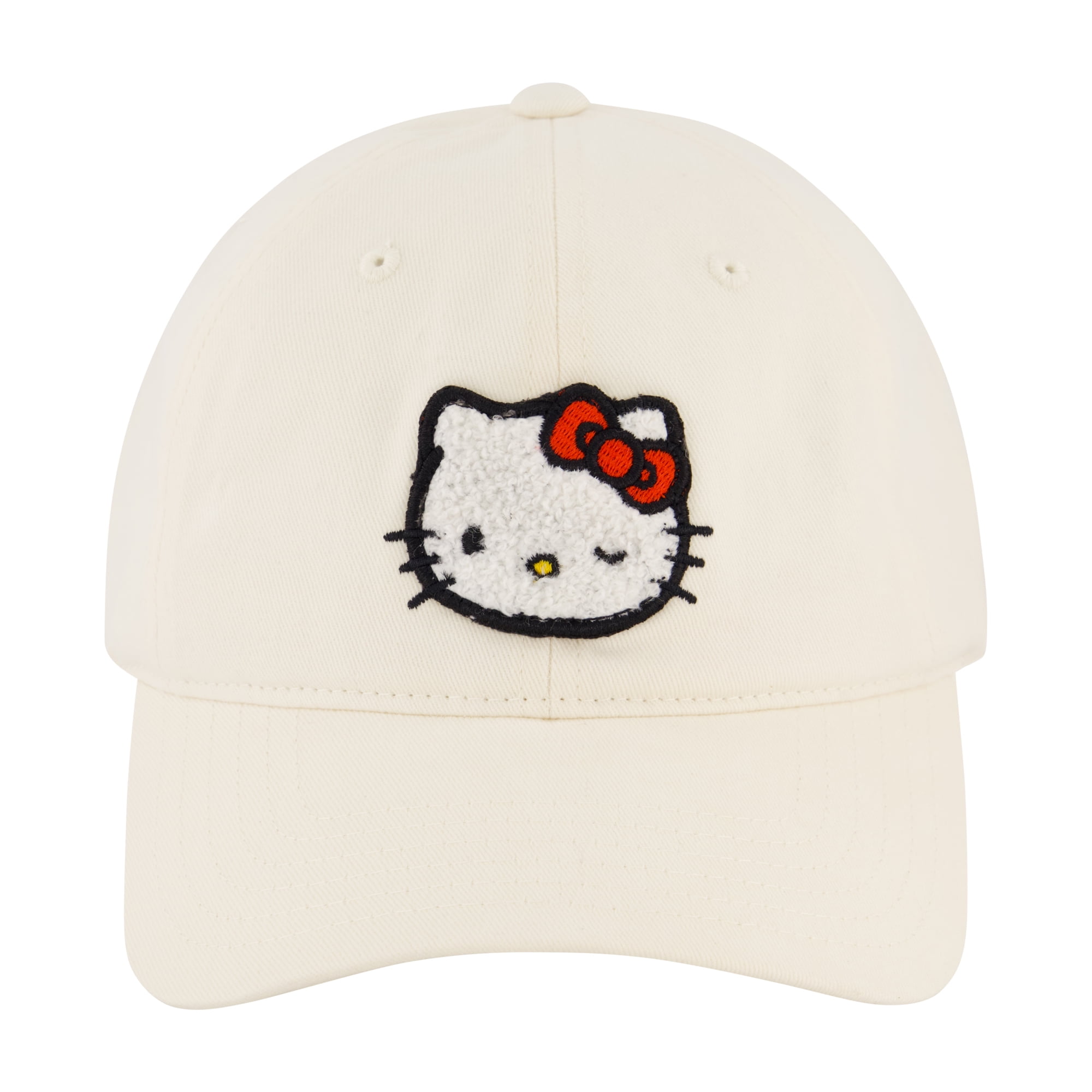 Hello Kitty Embroidered Character Head Art Adult White Baseball