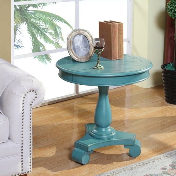 Elegant Wood Side Table In Teal - Build, 26.5" Height, 26" Diameter Colored Spacious Display, X 26.5", Construction