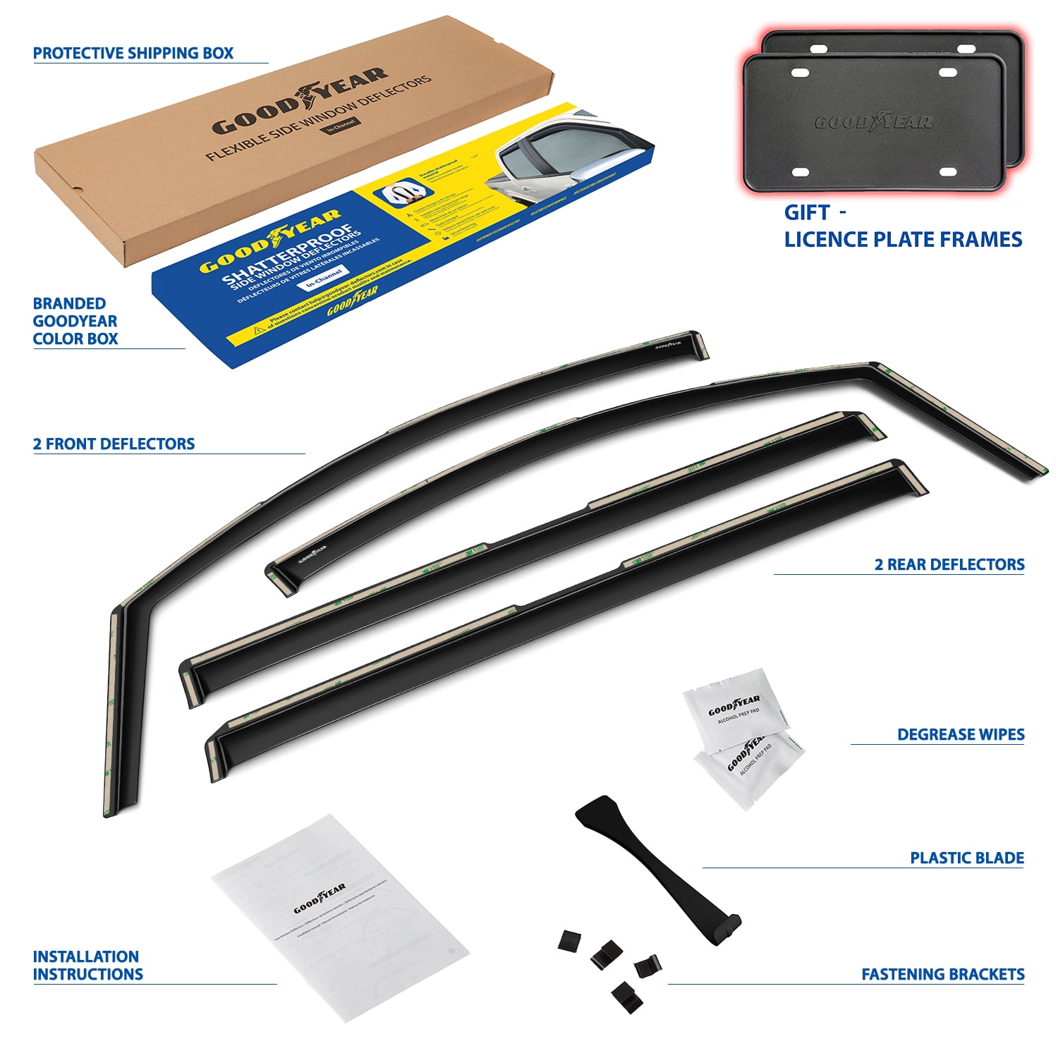Goodyear Shatterproof in-Channel Window Deflectors for Toyota Sienna 2011-2020, Rain Guards, Window Visors for Cars, Vent Deflector, Car Accessories, 4 pcs - GY007926
