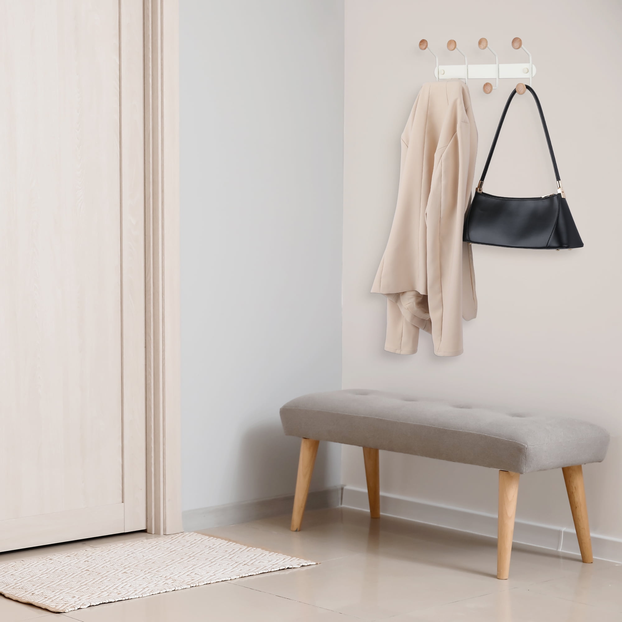 Unique Bargains 1 Pcs Coat Rack Wall Mount Coat Hook for Hanging with 8 Hooks White