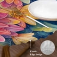 thumbnail image 4 of Round Table Cover 55-60 Inch Pink Yellow Spring Floral Waterproof Reusable Table Cloth Round Fitted Vinyl Tablecloth with Elastic Edged for Parties Outdoors, Summer Flowers Dragonfly Watercolor, 4 of 9