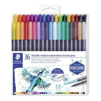 Staedtler Duo-Ended Markers, Watercolor, Brush Tip/Fine Tip, Black Barrels, Assorted Ink Colors, Pack Of 36 Markers