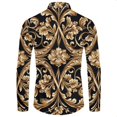 thumbnail image 3 of Camisas de manga corta con botones y estampado 3D de lujo de alta gama con patrón dorado para hombres, blusas de estilo callejero de moda, atuendos de hip hop, 3 of 5