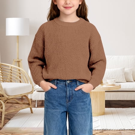 GiLiling Unisex Toddler Baby Cotton Knitted Sweater Solid Color Round Neck Long Sleeve Pullover Loose Knit Top for Fall Winter Base Layer (Khaki 0-3 Months)