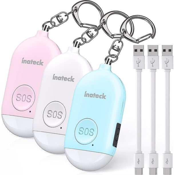Alarma De Bolsillo Llavero Recargable Antiagresión Alarma De Autodefensa De Seguridad Con Luz Led Para Mujeres, Hombres, Niños Y Ancianos, 130 Db, 3 Piezas,