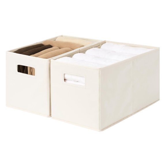 Fabric Storage Bins 4-Pack Large, Collapsible Storage Baskets with Cutout Handles, Closet Organizers for Shelves, Light Brown