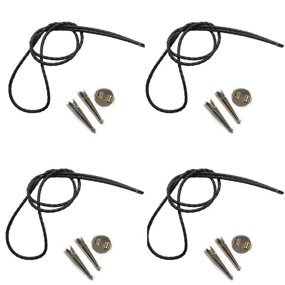 Blank Bolo Tie Kit Round Slide Smooth Tip Silvertone Parts Black Vinyl Pk/4