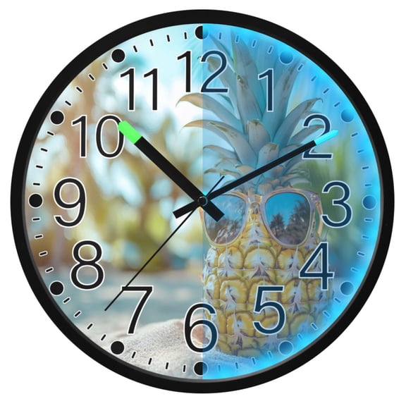 Ryvnso Pineapple on Beach 12 Inch Night Light Wall Clock Silent Battery Operated Luminous Clocks