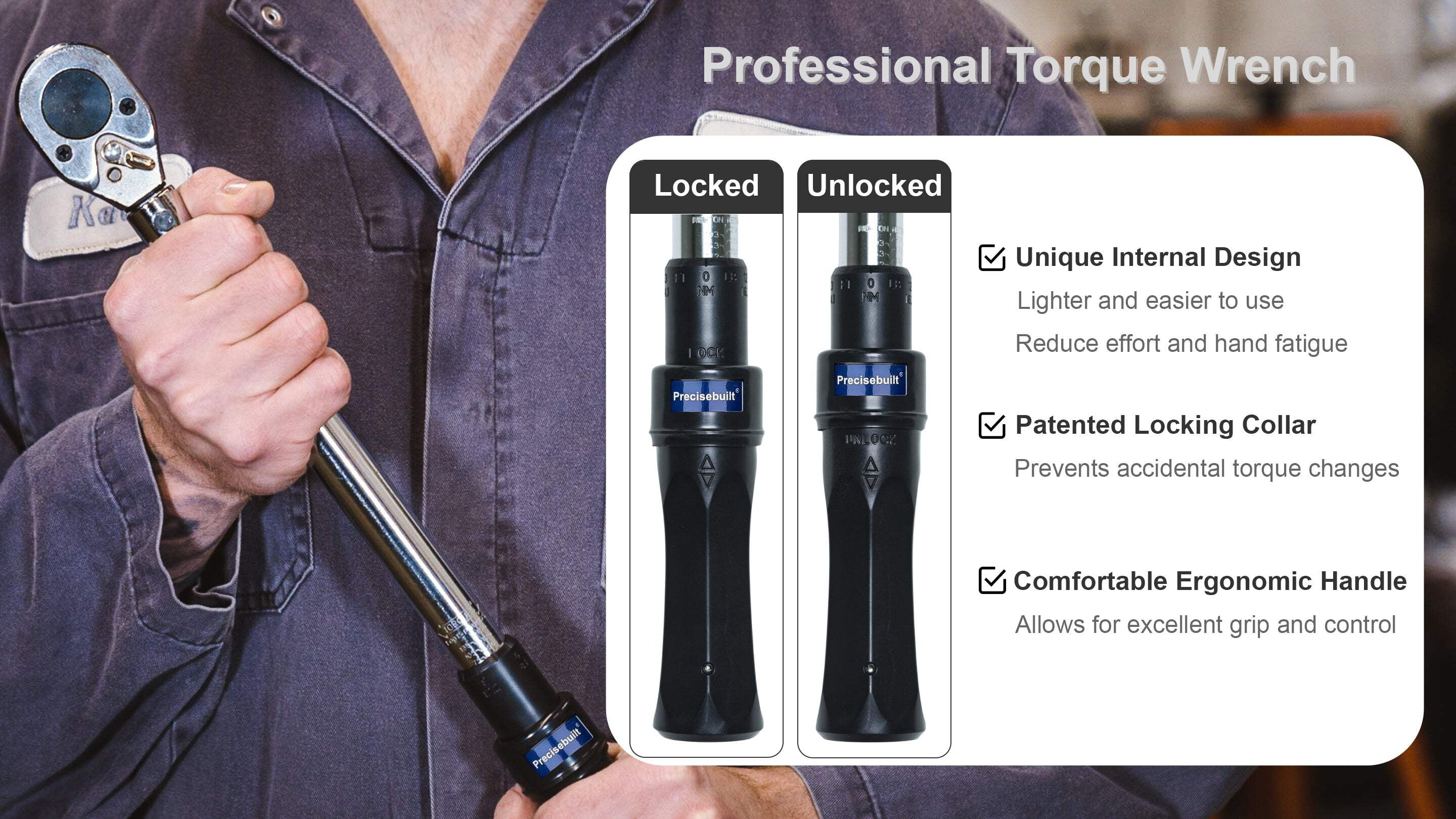 Precisebuilt 1/2" Drive 15-150 ft-lb (30.5-214 Nm) Dual-Direction Click Professional Torque Wrench