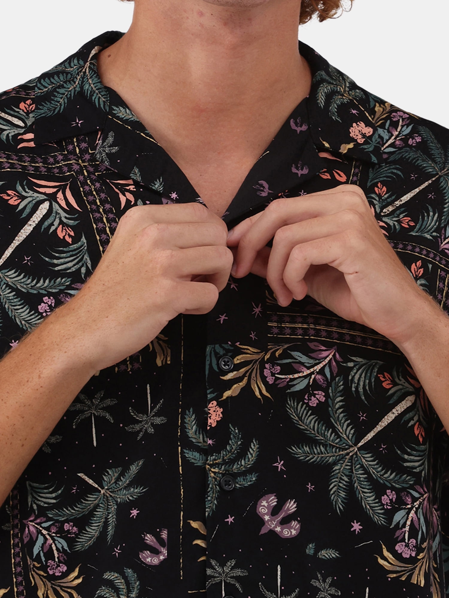 No Boundaries Printed Rayon Button Up Resort Shirt with Short Sleeves, Men's & Big Men's