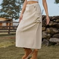 thumbnail image 5 of Miluxas Women Mini Cargo Skirts Y2k Midi Denim Skirt with Pockets High Waist Button Jean Skirts Khaki 6(M), 5 of 8