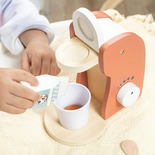 Accesorios de cocina de juego de madera, juguetes de pequeños electrodomésticos de simulación, juguetes interactivos Montessori de aprendizaje , Maquina de cafe CUTICAT Cafetera