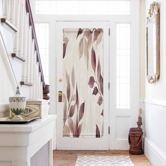 Eucalyptus Leaves Door Curtains for Door Window, French Sidelight Front Back Door Curtains With Tieback, Brown Spring Botanical Aesthetic Kitchen Rod Pocket Drapes Panel, 25"x72"