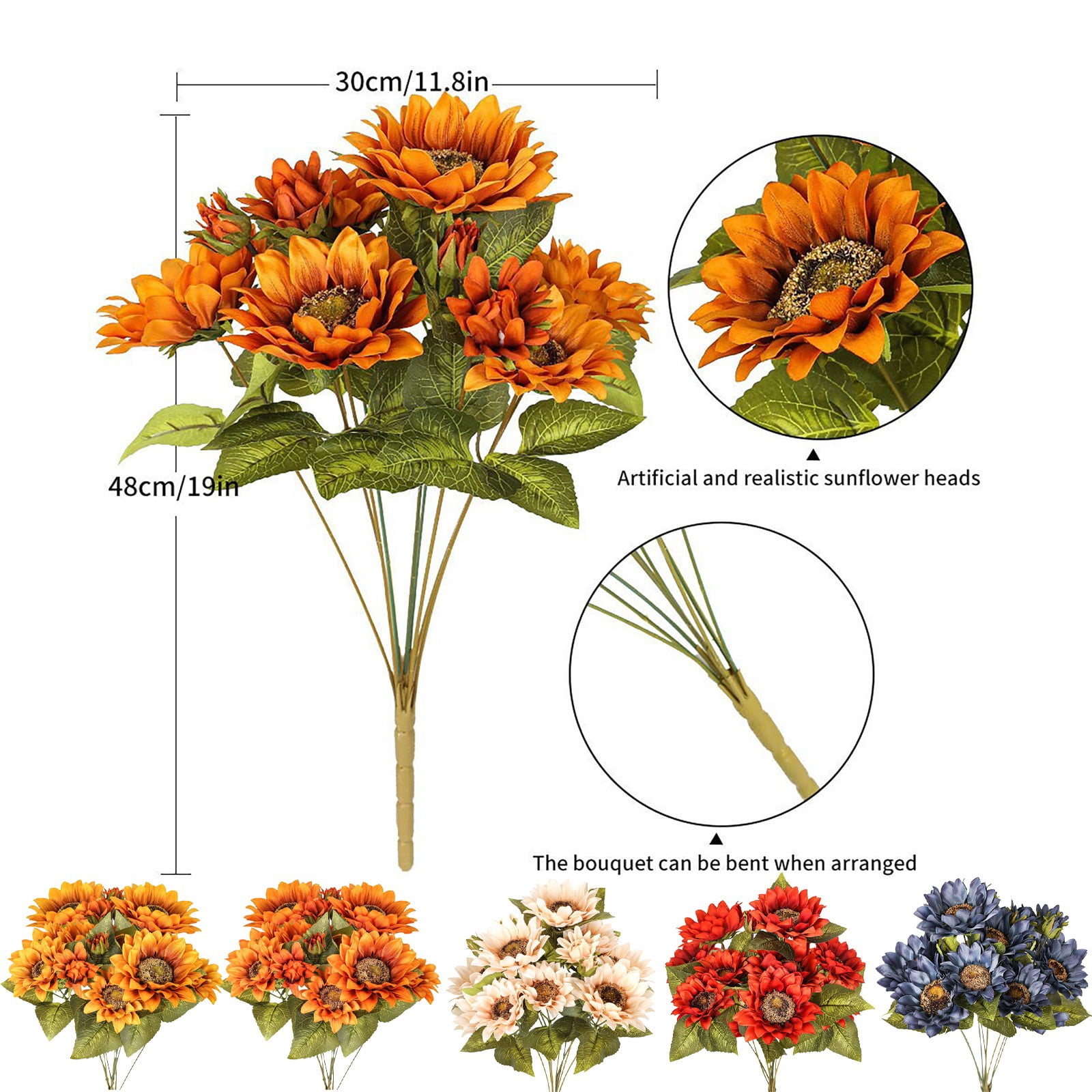 FXMLRLK 1 Bunch 11.8" W x 19" H Large Sunflowers Artificial Flowers with Long Stems Silk Fake Big Sunflowers Bouquet Faux Sunflower Arrangement for Home Vase Wedding Garden DIY Fall Decor,Blue