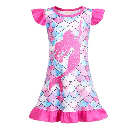 Jurebecia Girls Nightgowns Mermaid Pajamas Princess Toddler Nightgown Sleepwear Nightie for Kids Little Girls 110 cm 3-4 Years
