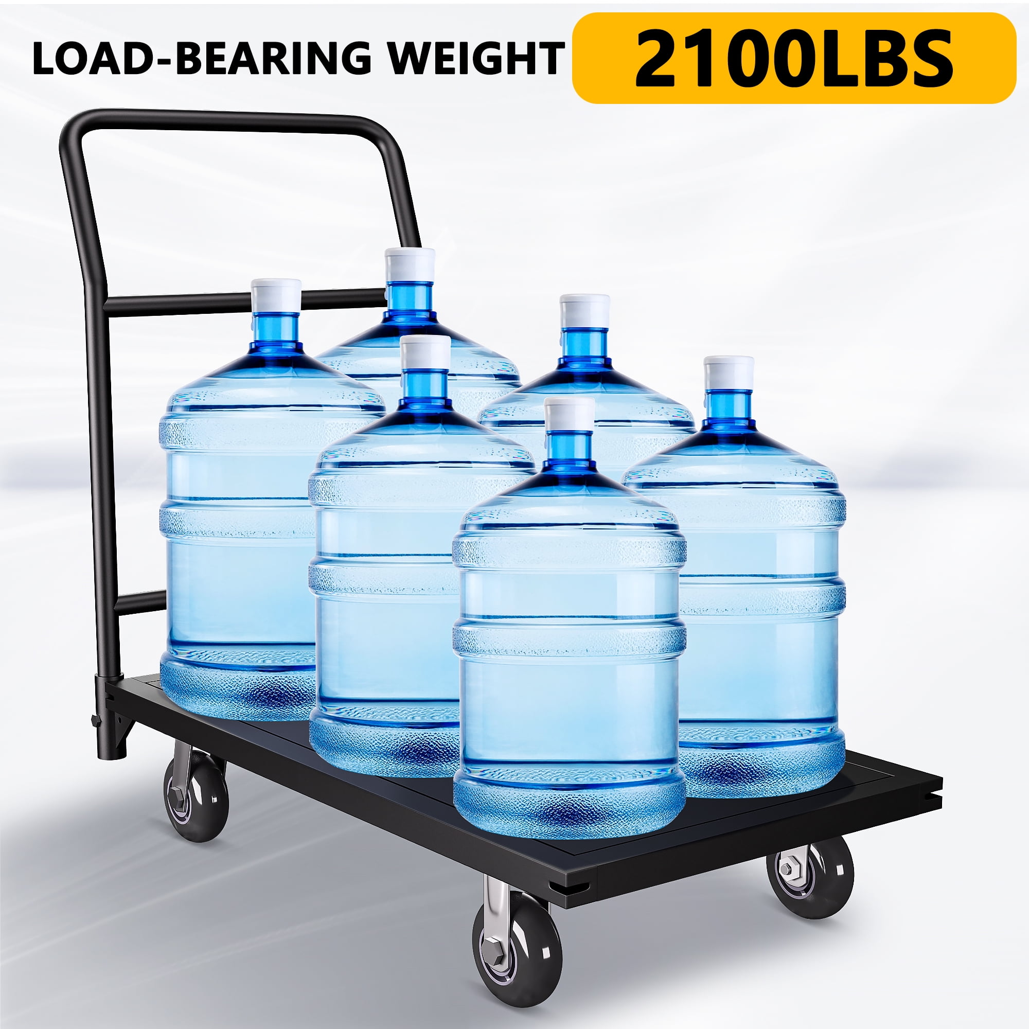HOHYN Heavy-Duty Utility Push Carts, 2000 lbs Load Rating Steel Flatbed Cart, 47" Length x 24" Width x 32" Height Flat Dolly, Hand Trucks with 5" Nylon Casters, Platform Truck for Luggage Moving