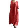 thumbnail image 1 of Vestido Vestido suelto ocasional de las mujeres del otoño Sólido cuello en V manga larga de algodón Retro Boho Vestido largo largo negro / púrpura / rojo Romacci Vestido, 1 of 5