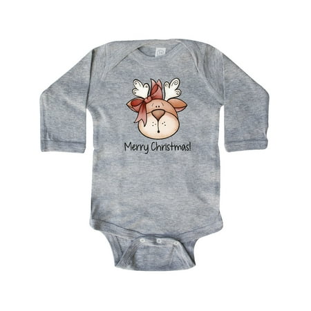 

Inktastic Merry Christmas Reindeer Head Gift Baby Boy or Baby Girl Long Sleeve Bodysuit
