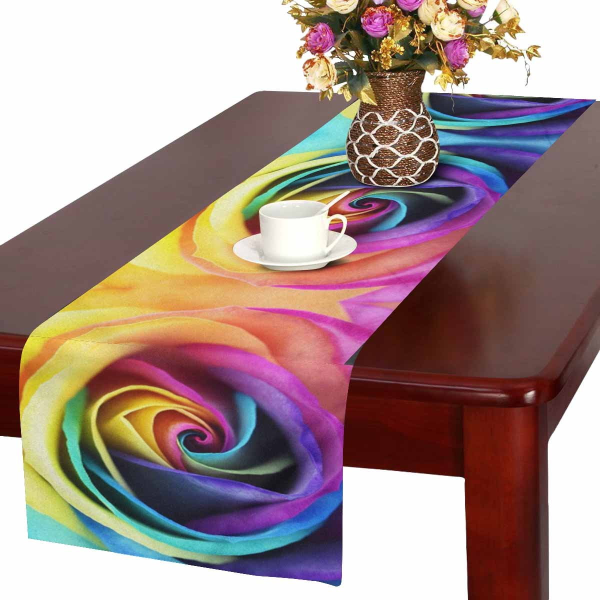 multi coloured table runner