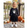 thumbnail image 4 of RUINIXCW Toddler Baby Girl Halloween Tutu Dress Outfit Kids Little Girl Fall Winter Dress Ghost Spider Web Print Long Sleeve Patchwork Tulle Dress, 4 of 9