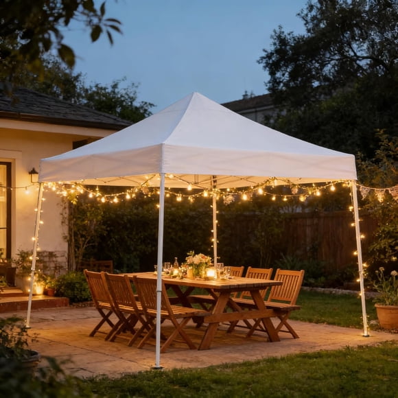 Heavy Duty Pop Up Canopy Tent 10x10 Ft - UV Protection Outdoor Shelter with Steel Frame - Waterproof 150D Oxford - White, Without an Apron
