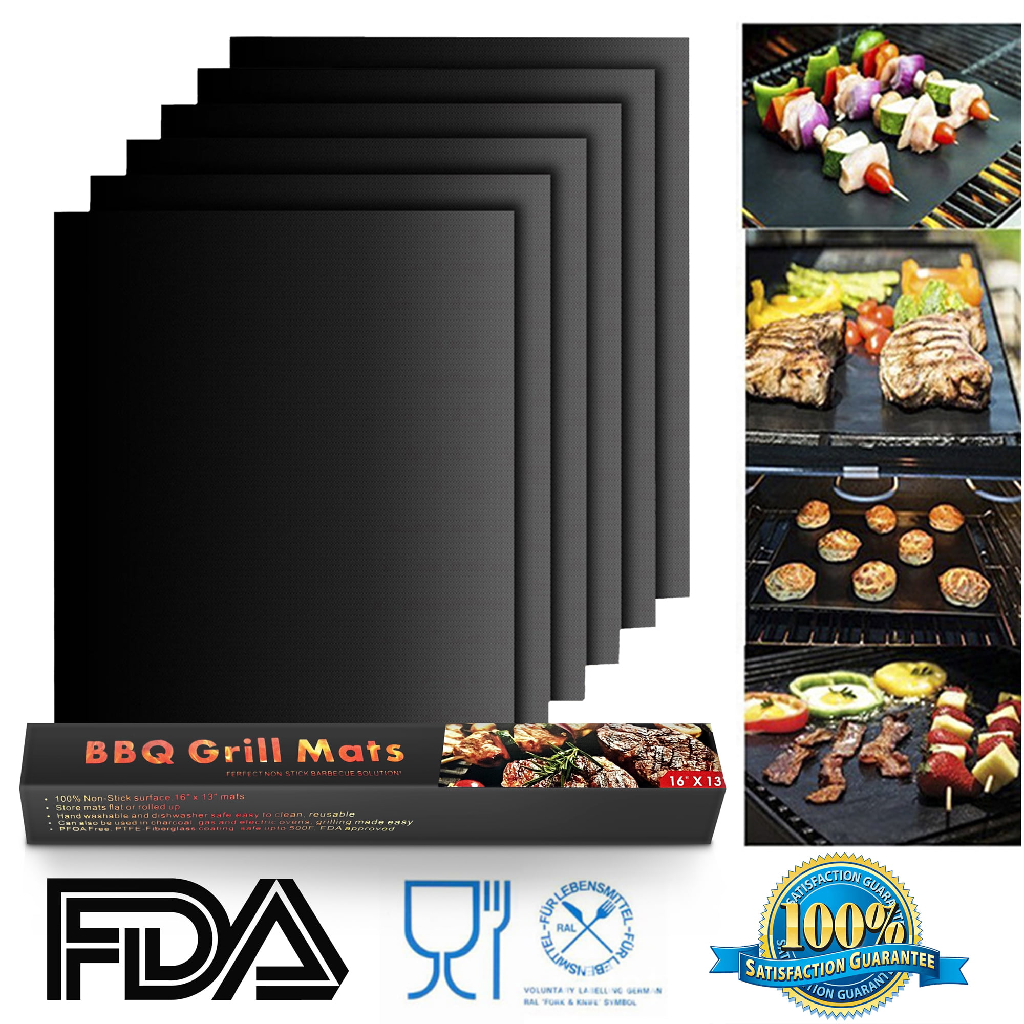 Details about   BBQ Grill Mat Set of 6  Non-Stick Heavy Duty Reusable and Easy to Clean 