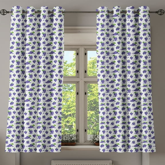 Ambesonne Grape Grommet Curtain, Fruit Yummy Design, 50" x 54", Purple Green