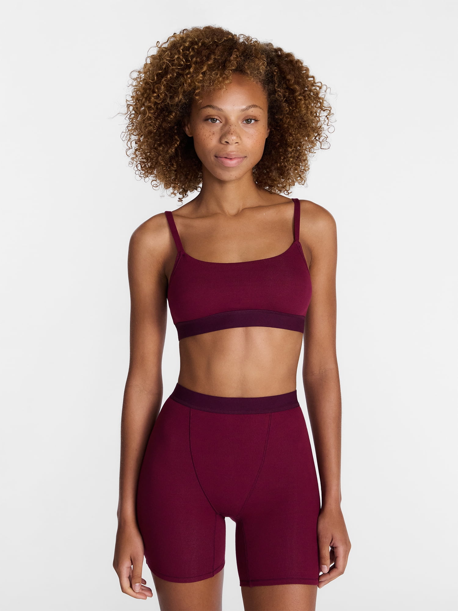 No Boundaries Women's Cotton Stretch Ribbed Scoop Bra, Sizes XS-XXXL