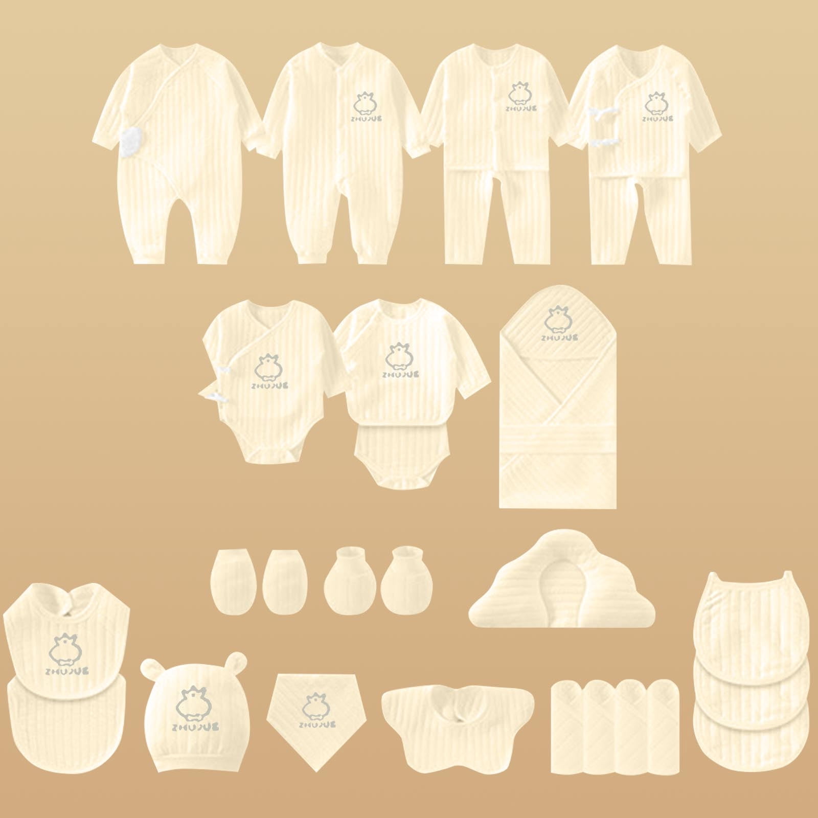 Newborn Baby Girls Boys Clothes Essentials Set (28 Pcs) Soft Cotton Infant Layette Bundle Outfits Yellow 0-3 Month