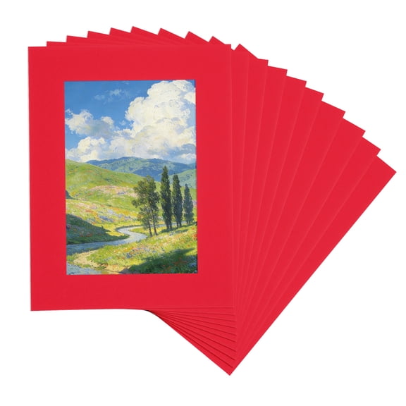Uxcell 10 Pcs Picture Frame Mats, 7 x 6 Inch Picture Mats for Frames, Photo Mattes Angled Cut Board for Photos, Red