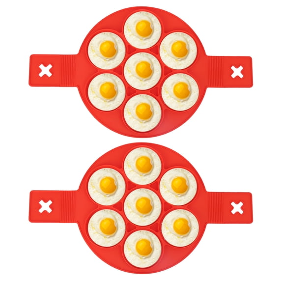 EBTOOLS Egg Frying Mold, 2Pcs Silicone Egg Rings Non-Stick Pancake Making Mould Omelette Mould Cooking Mold With Handles For Fried Eggs/Egg Muffins, Kitchen Utensils, 7 Holes Round