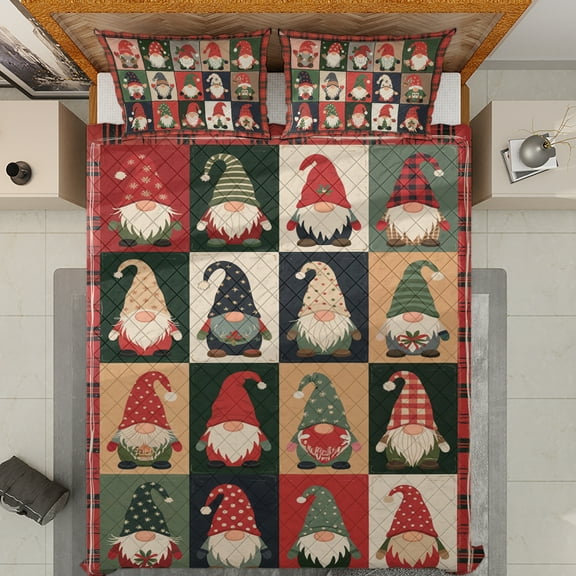 Lotusprinthandmade Gnomes Christmas Quilt Bedding Set (White Binding) 5 Sizes (Made in Vietnam) (55x60) – Christmas Quilt Bedding Set