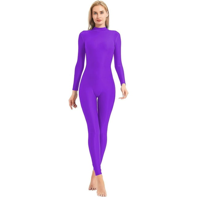 Speerise Mono ajustado de una pieza con cremallera y cuello alto para adulto, leotardo de cuerpo completo, mono ajustado para mujer