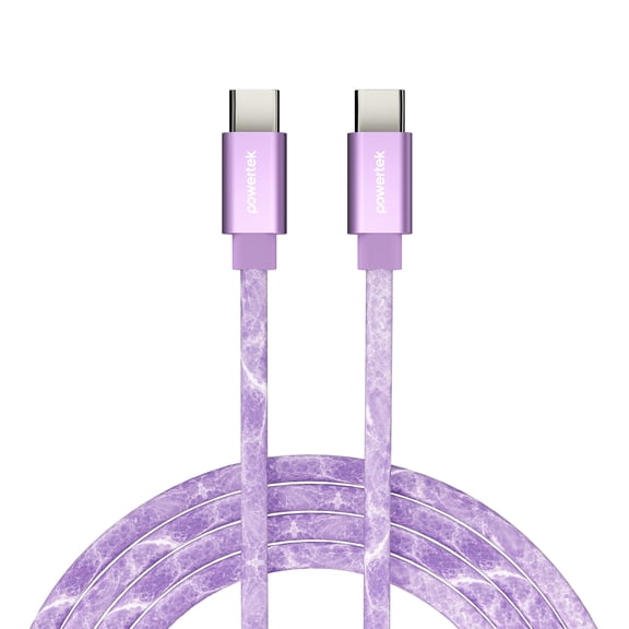 Powertek Marble 6ft USB-C to USB-C Cable, Purple, 60W Fast Charging, Silicone Marble Design, Smooth Data Transfer