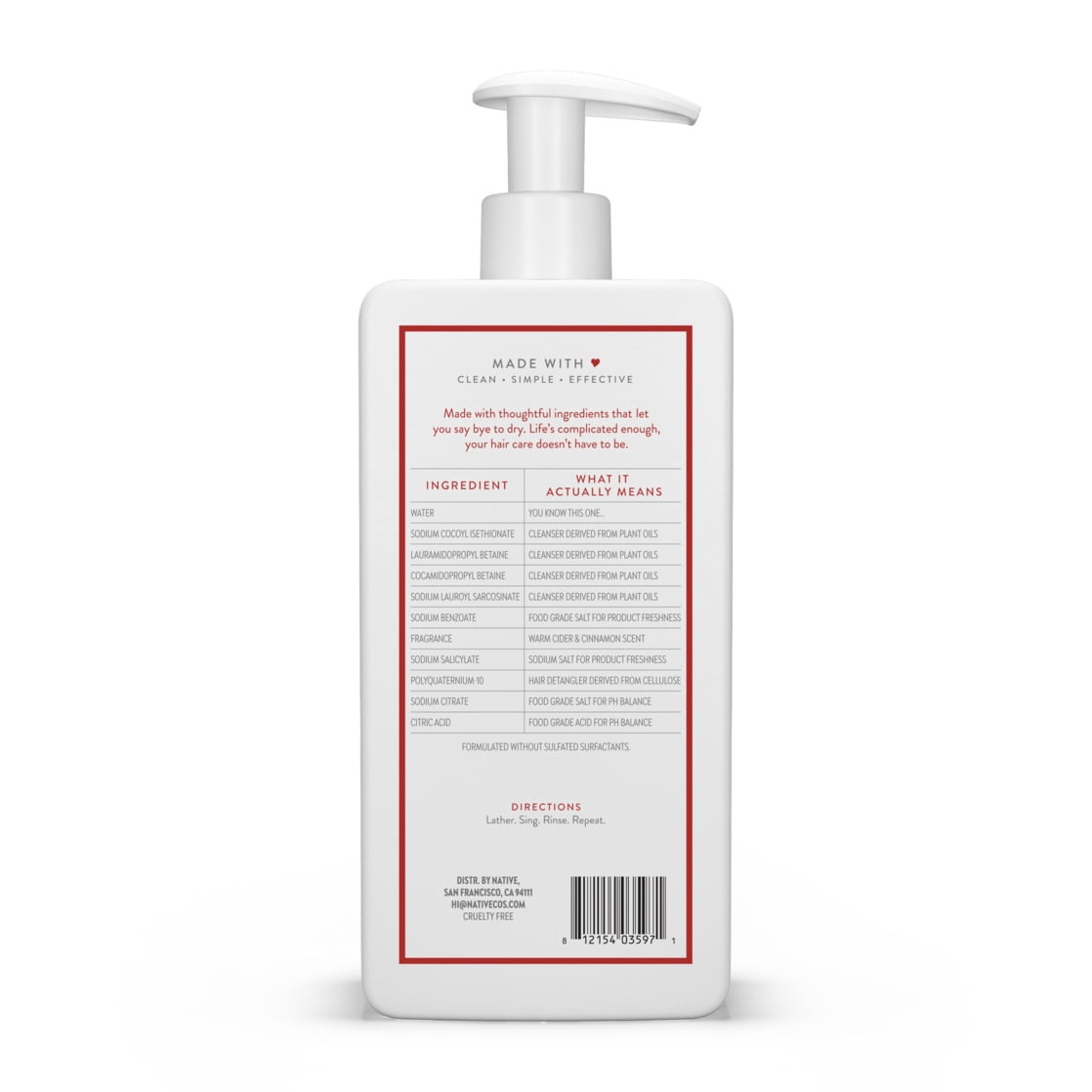 Native Moisturizing Shampoo, Warm Cider & Cinnamon, Sulfate Free, Paraben Free, 16.5 fl. oz