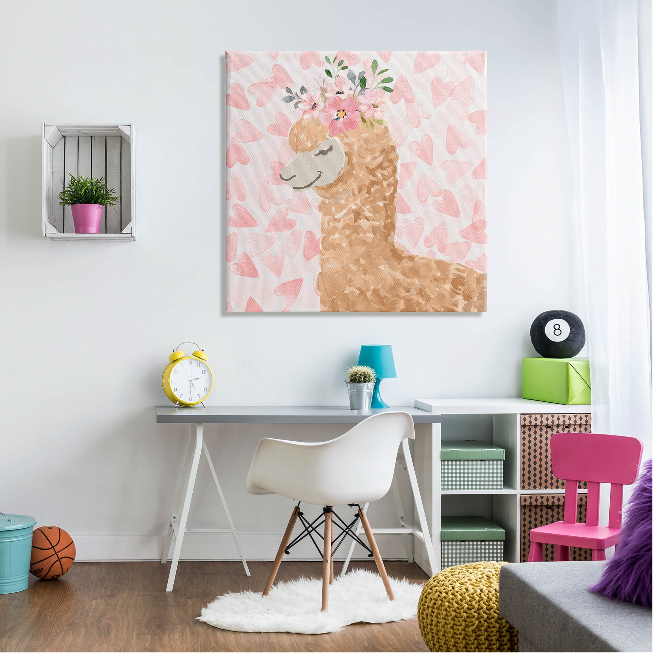 Stupell Industries Heart Pattern Smiling Alpaca Graphic Art Gallery Wrapped Canvas Print Wall Art, Design by ND Art