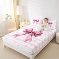 thumbnail image 4 of Feelyou Cute Princess Bow Bed Sheets for Child, Fashion Stripes Pink King Sheets, Kawaii Princess Ribbon Sheet Set, Ultra Soft Bedroom Decor, 4-Piece, 4 of 7