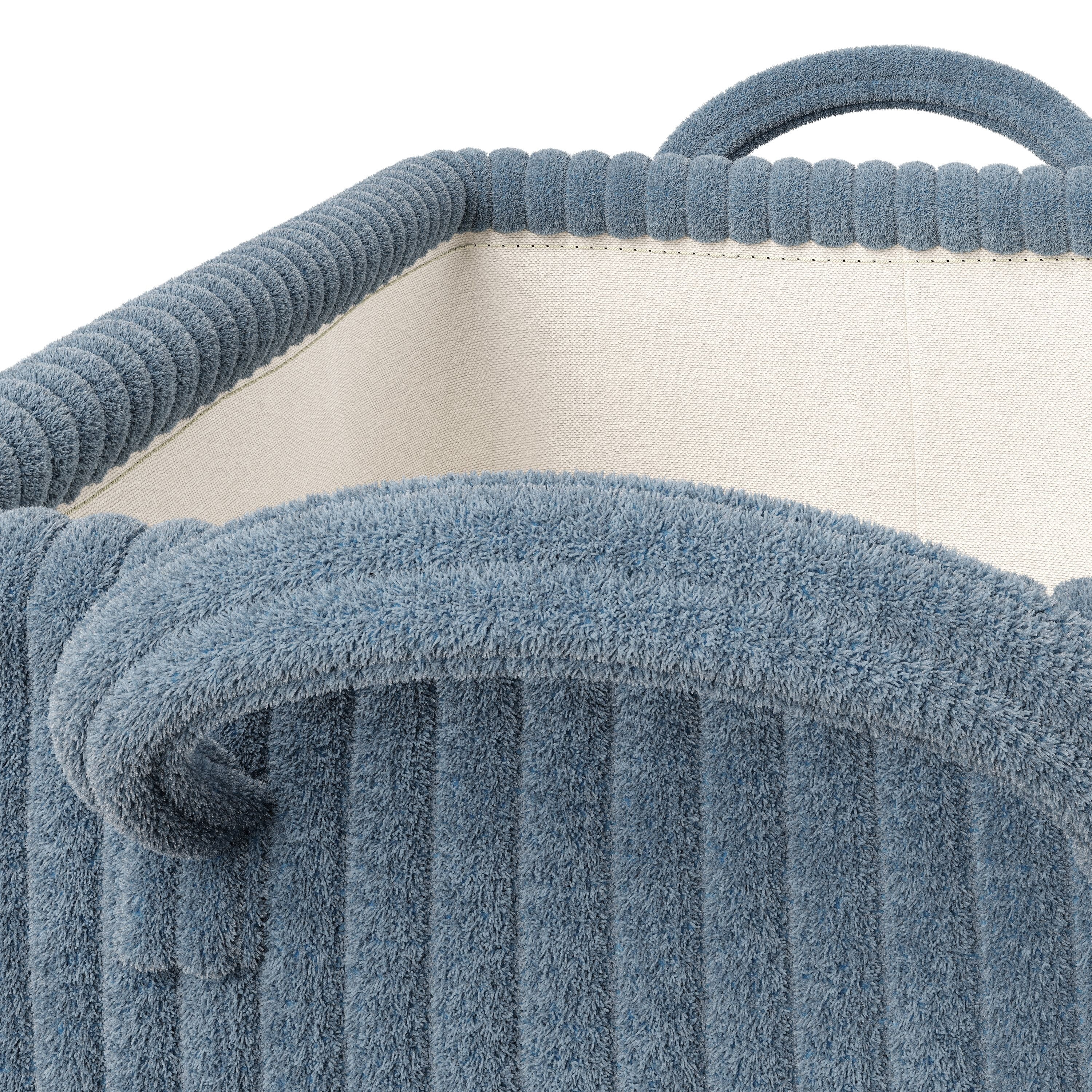 Mainstays Kids Medium Blue Ribbed Corduroy Fabric Storage Basket with Handles, 4 Pack