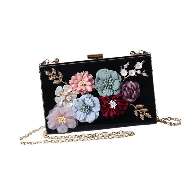 Bolso de embrague de flores acrílicos bolso de la noche bolso para la noche para eventos nocturnos noches de baile de graduación de cumpleaños de año negro