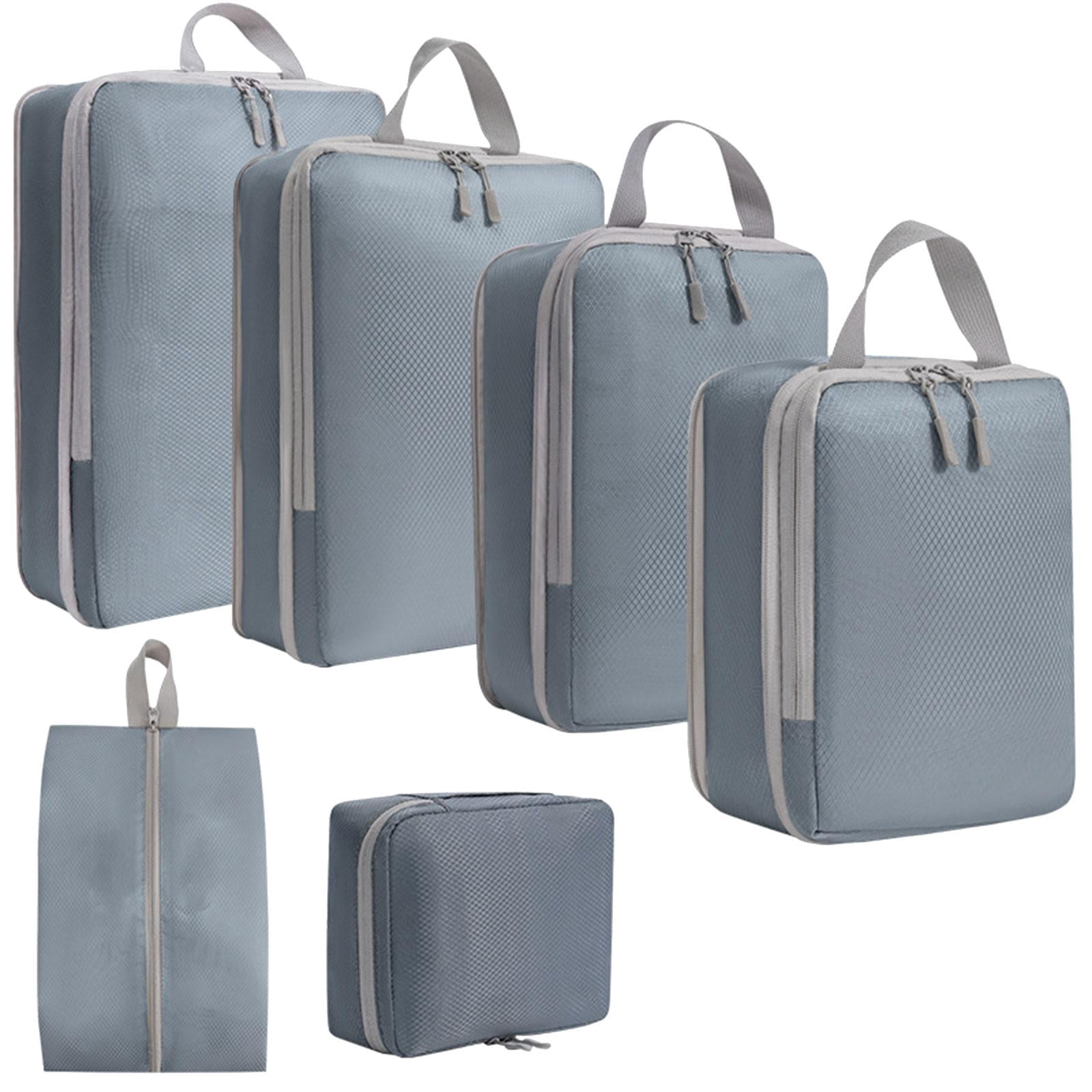 6x Portable Packing Cubes Travel Luggage Packing Organizer Polyester Luggage Bags Clothes Storage Bags for Hiking Outdoor Camping Holidays gray