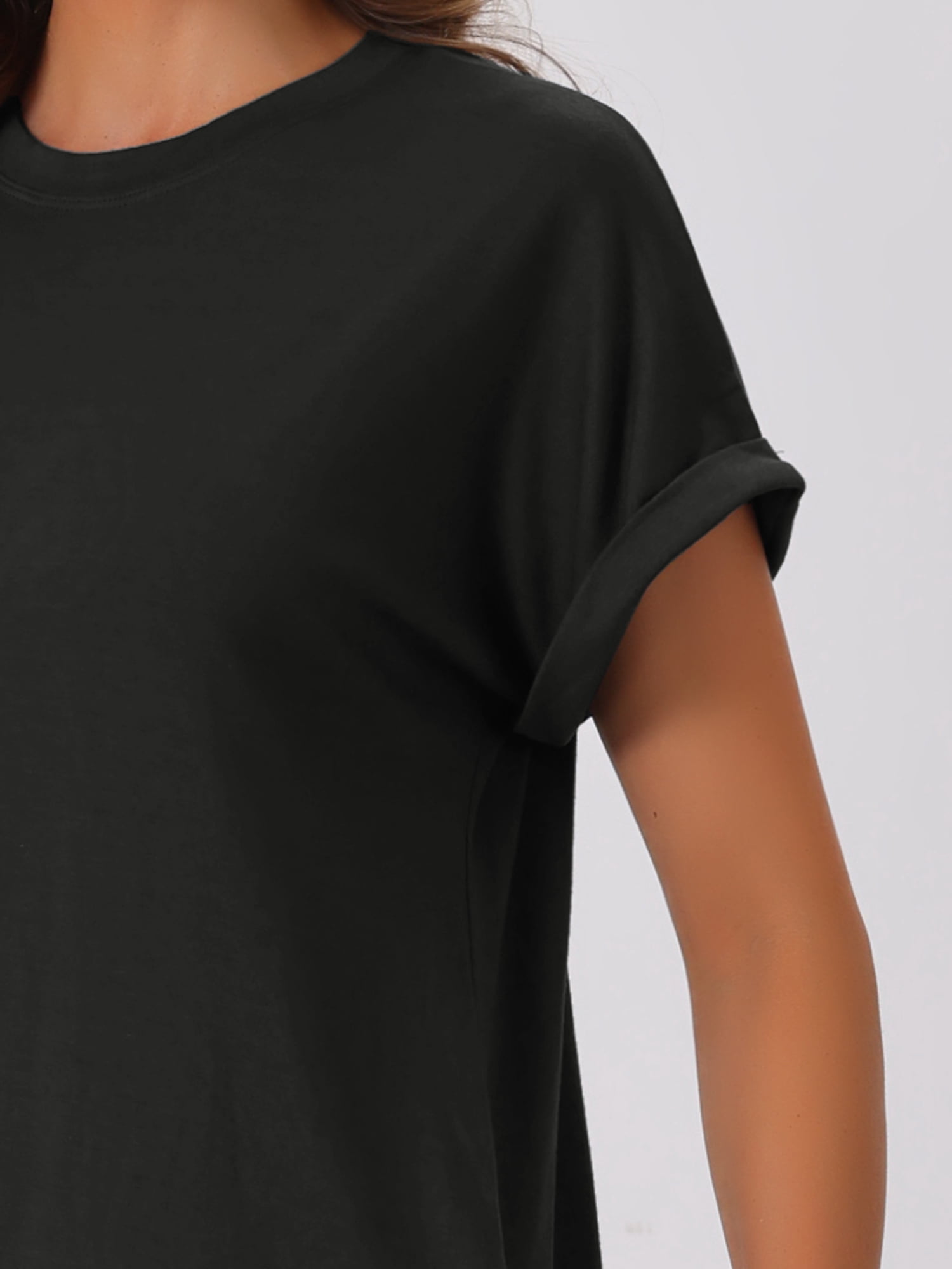 DARING DIVA Women's Short Sleeve Crew Neck Soft Night Dress with Pockets M Black