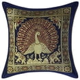 thumbnail image 2 of Stylo Culture Ethnic Bohemian Brocade Navy Blue And Gold Throw Pillow Covers 12x12 Jacquard Weave Sofa Linen Throw Pillow Covers Dancing Peacock Floral 30x30 cm Decorative Cushion Covers (Set Of 5), 2 of 4