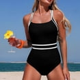 thumbnail image 2 of One Piece Swimsuit Women Tummy Control Modest Slim Color Block Bathing Suits High Cut Full Coverage Swimwear Black M, 2 of 7
