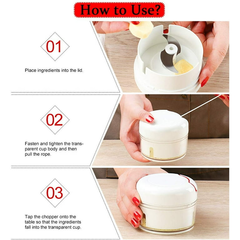 170ml Mini Chopper Manual Food Chopper Small Garlic Chopper Portable Food Masher Home Kitchen Tools, Size: 3.34, White