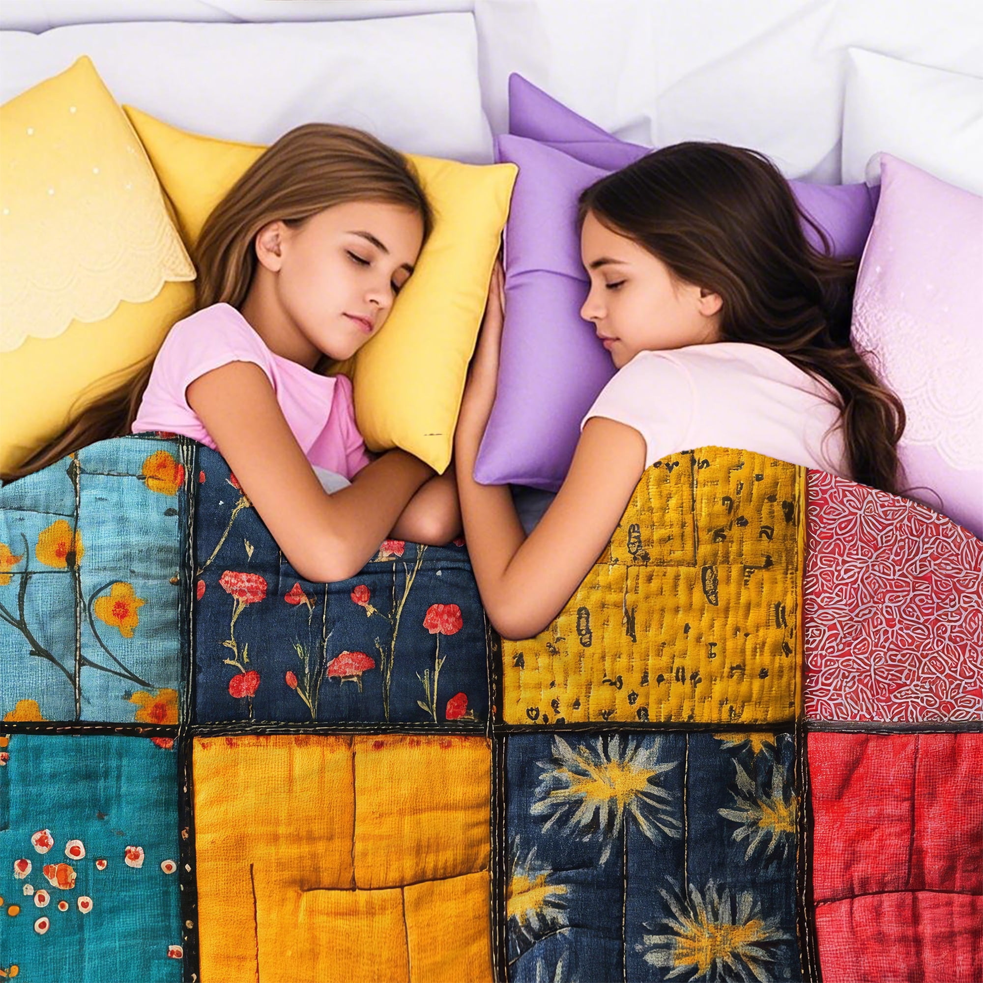 Sherpa Fleece Twin Blanket 60"x80" Reversible Plush Fluffy Blanket, Double-Layer Super Soft Flannel Blanket for Sofa, Couch, Bed, Patchwork Floral Pattern
