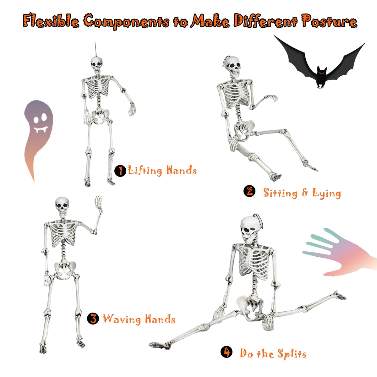 Costway 5.4ft Halloween Christmas Skeleton Life Size Realistic Full Body Hanging with Movable Joints 63 Inches
