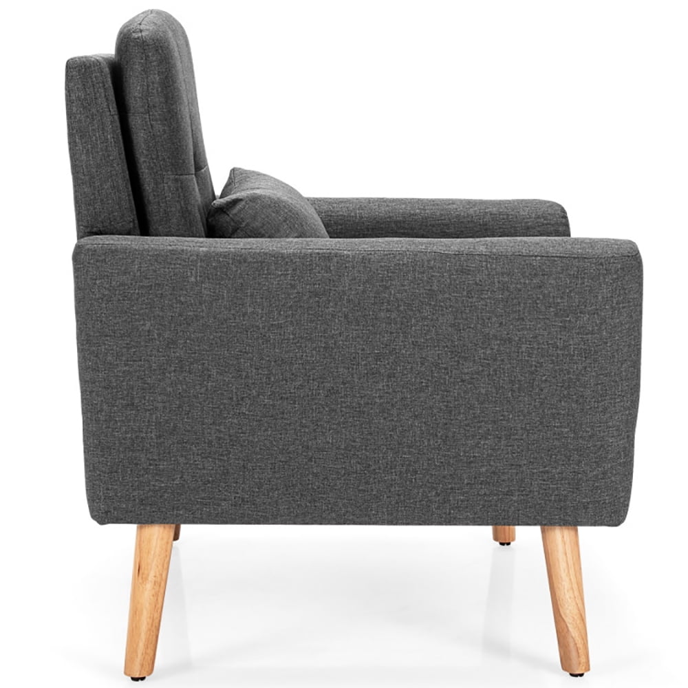 Finihen Upholstered Accent Chair, Modern Comfy Armchair Single Sofa, Linen Fabric Single Sofa Armchair with Waist Pillow, for Living Room, Bedroom, Gray